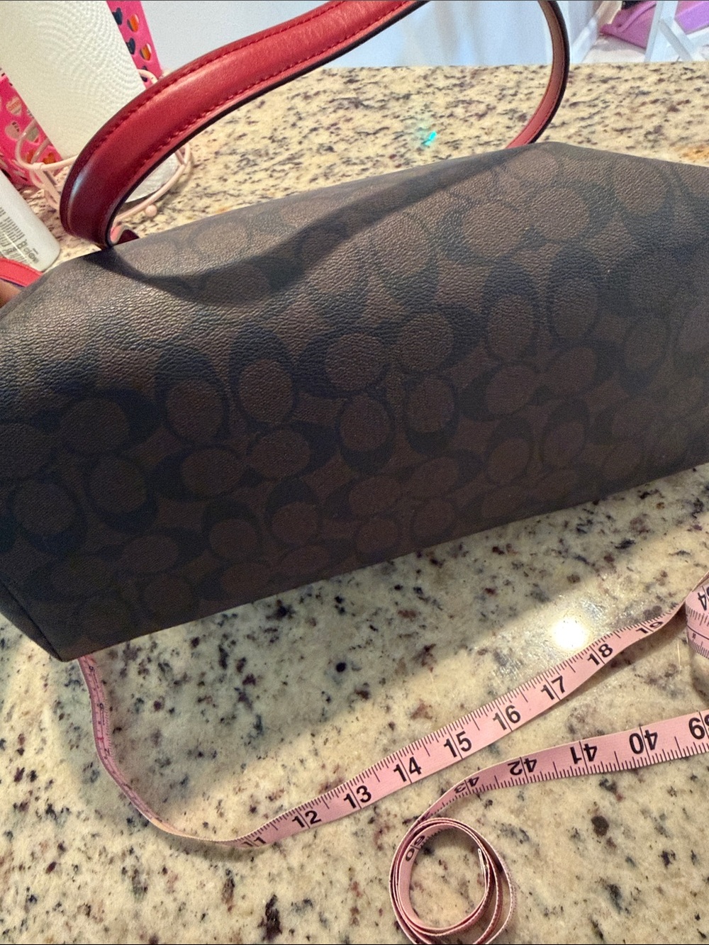 COACH Signature Tote with Red Leather Trim - Picture 13 of 16